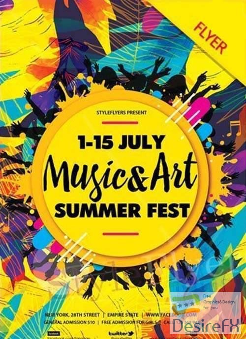 Music &amp; Art Summer Fest V1 2018  Flyer PSD