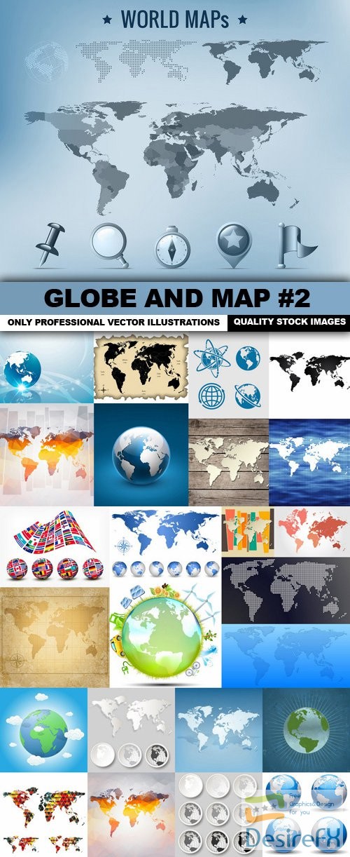 Globe And Map #2 - 25 Vector