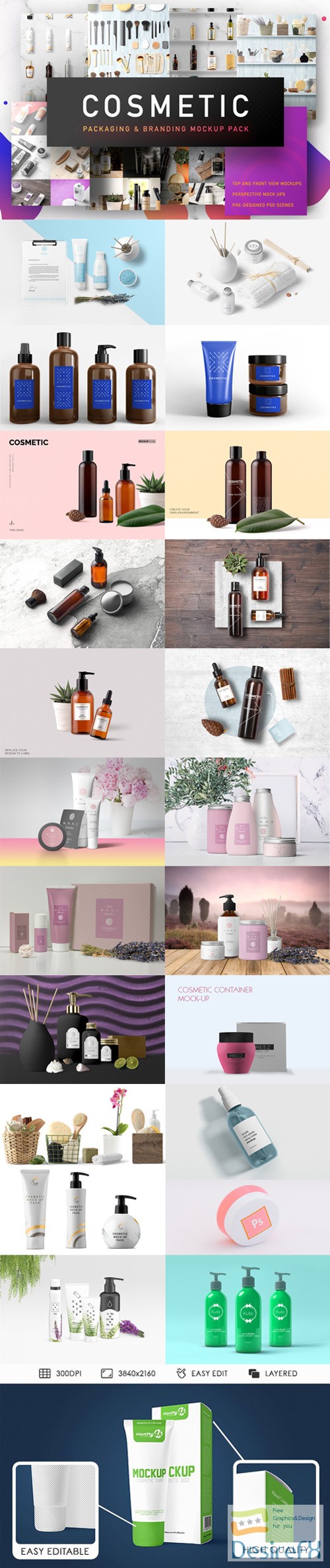 Awesome Cosmetic Packaging &amp; Branding - PSD Mockups Bundle