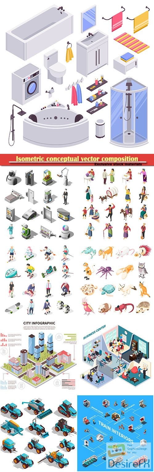 Isometric conceptual vector composition, infographics template, horizontal banners set # 12