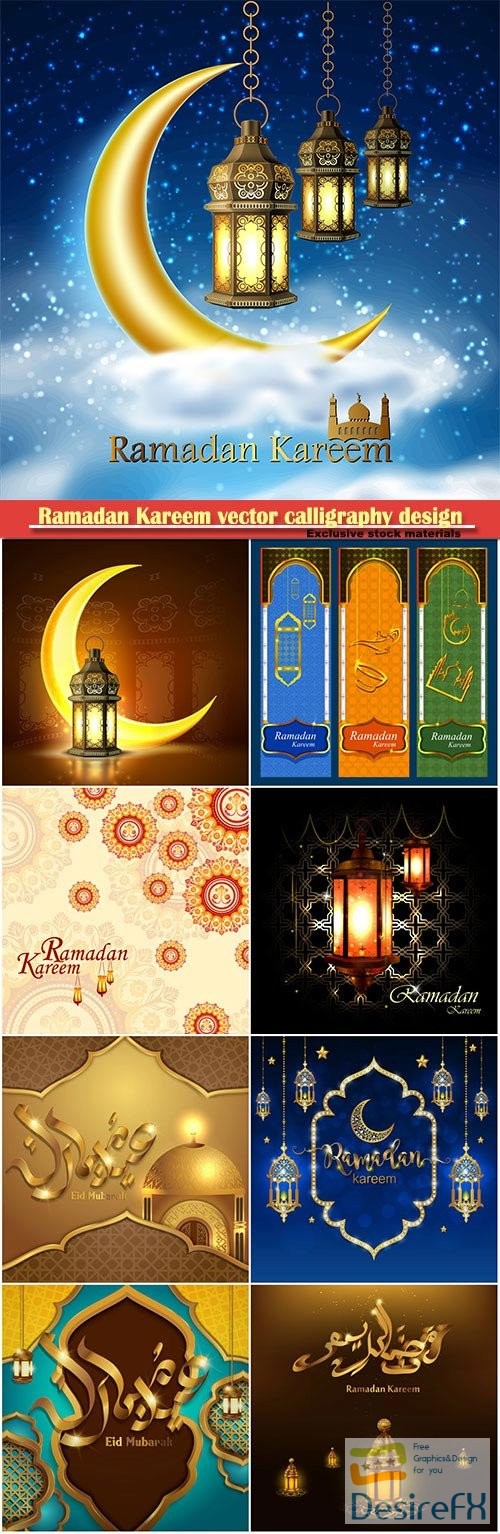 Ramadan Kareem vector calligraphy design with decorative floral pattern, crescent and glittering islamic background # 52