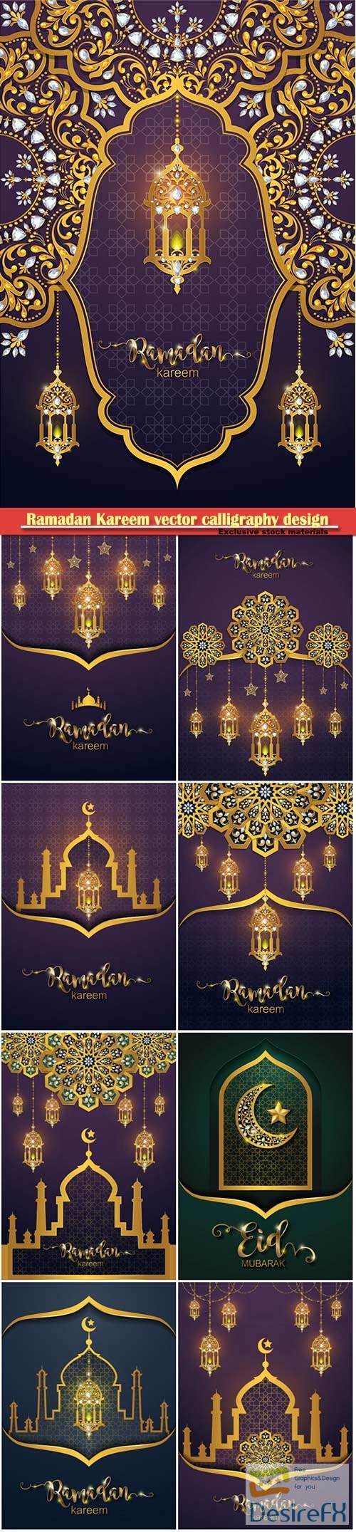 Ramadan Kareem vector calligraphy design with decorative floral pattern, crescent and glittering islamic background # 62