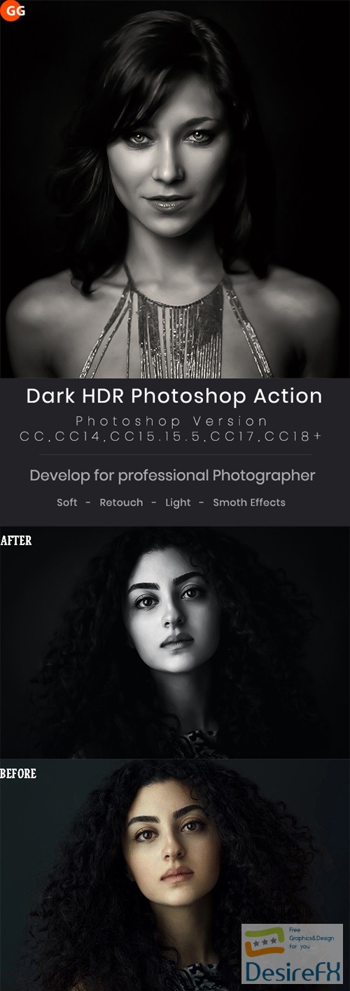 10 Dark HDR B&amp;W Photoshop Action 22427764