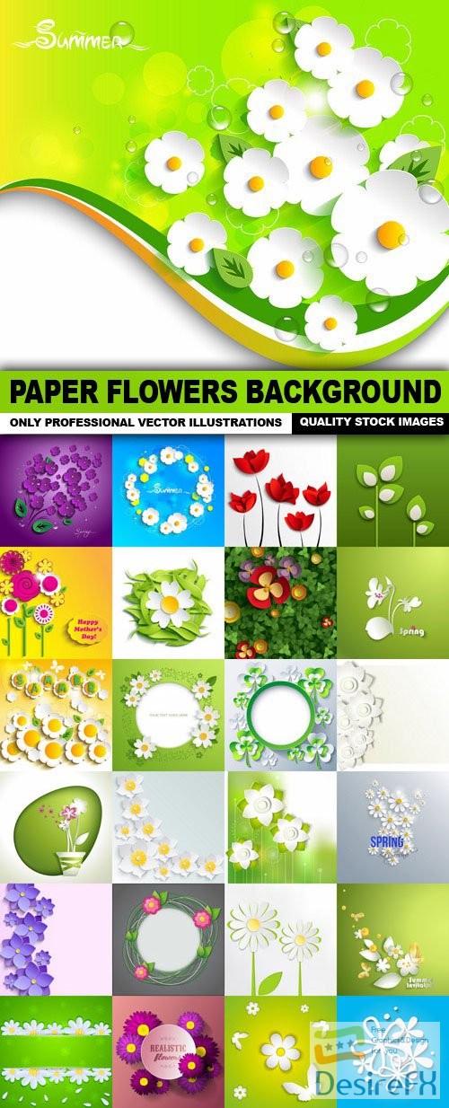 Paper Flowers Background - 25 Vector