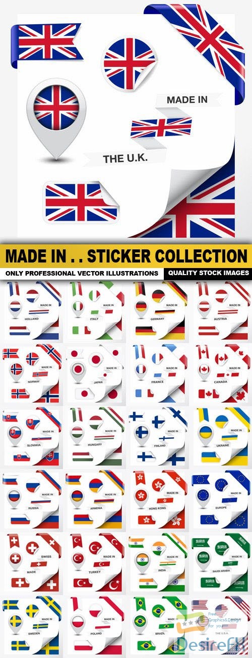 Made In . . Sticker Collection - 25 Vector