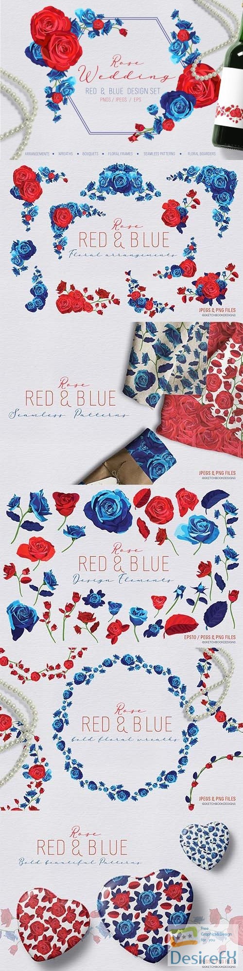 Rose Wedding Red and Blue Design Set - 2897785
