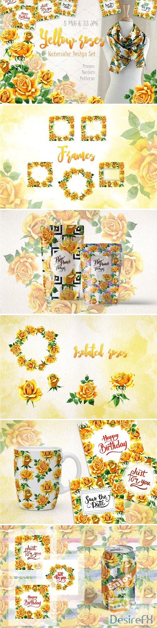 Yellow Roses PNG watercolor set 2888879