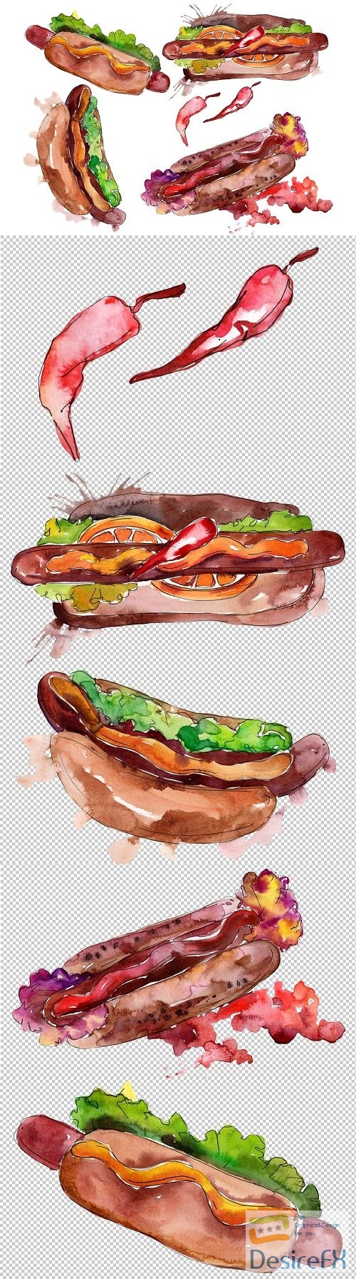 Hot-Dog With pepper Watercolor png - 3470670