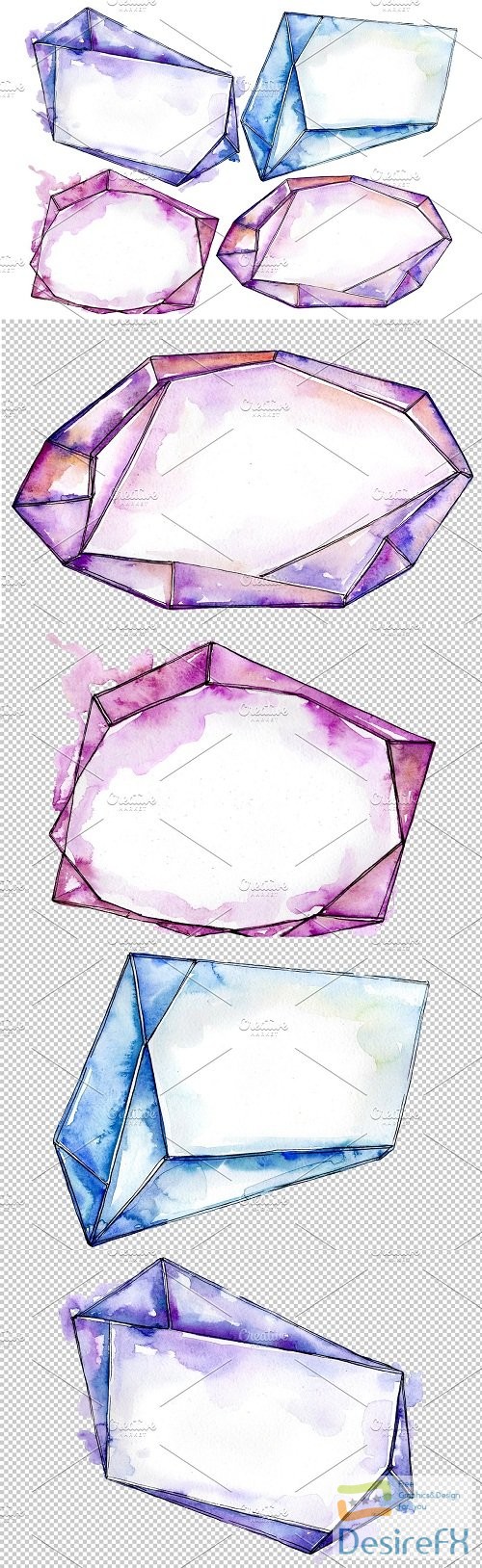 crystals pink and blue Watercolor - 3539710
