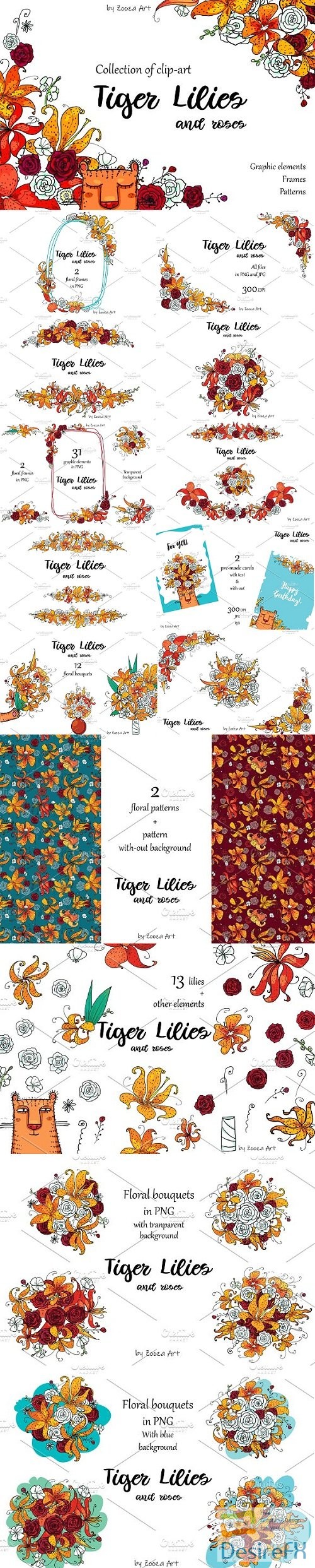 Tiger Lilies &amp; Roses - clip-art - 2935820