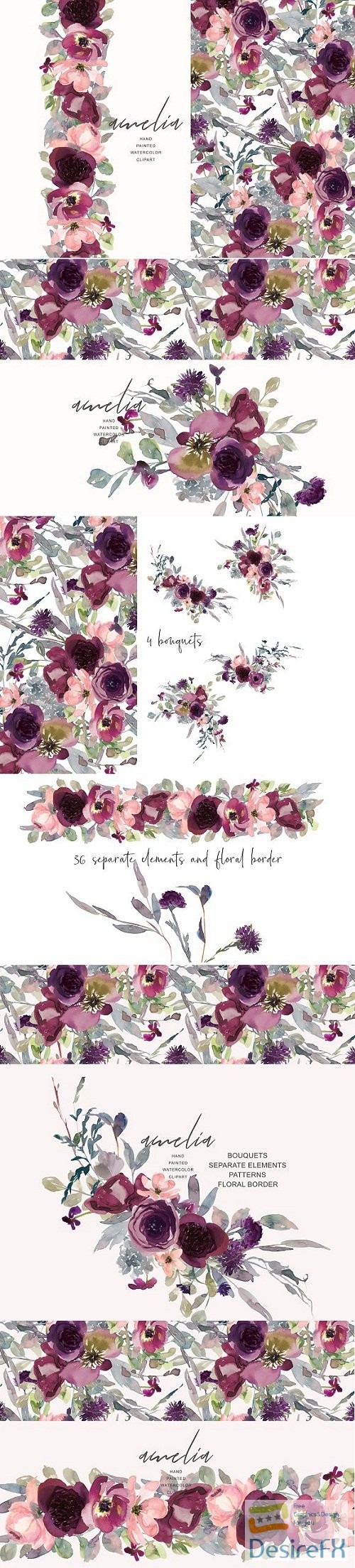 Watercolor Burgundy Elegant Flowers - 3199246
