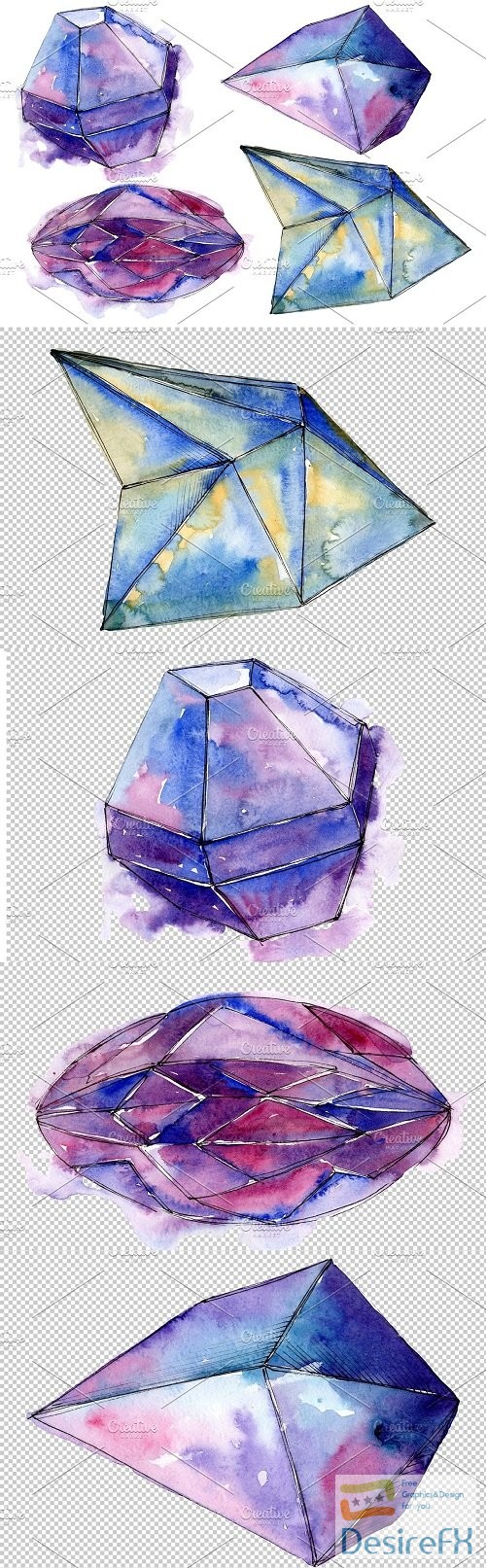 Violet crystals Watercolor png - 3539253