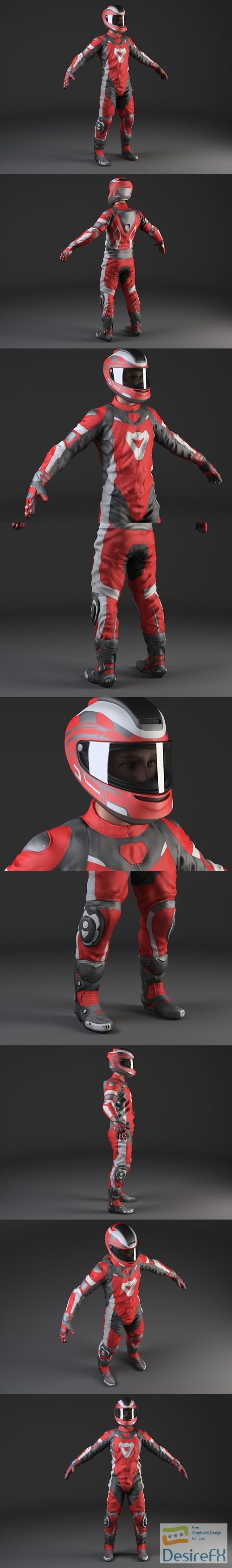 Biker Motorcycle Rider - Rigged 3D Model