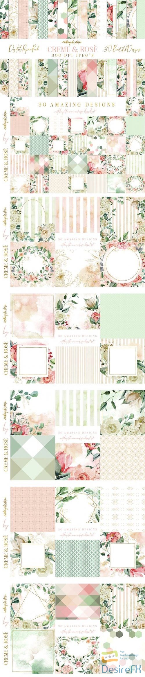 Creme and Rose Digital Papers - 2777538