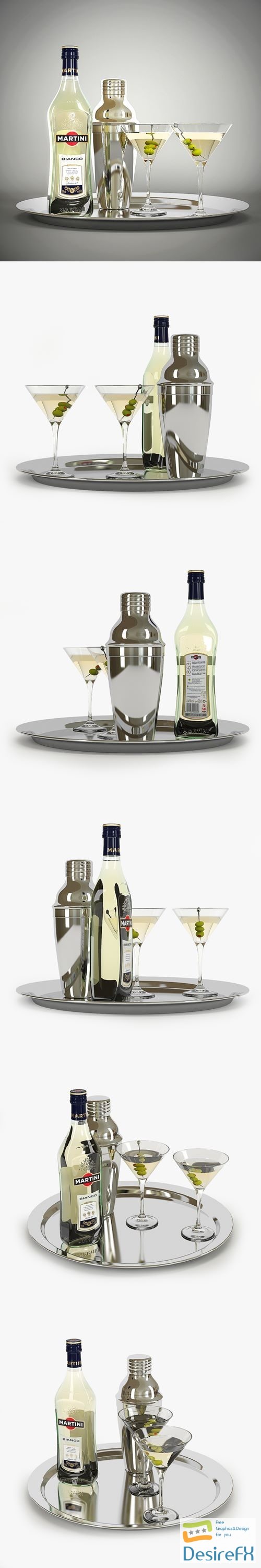 Martini bottle shaker glasses 3D Model