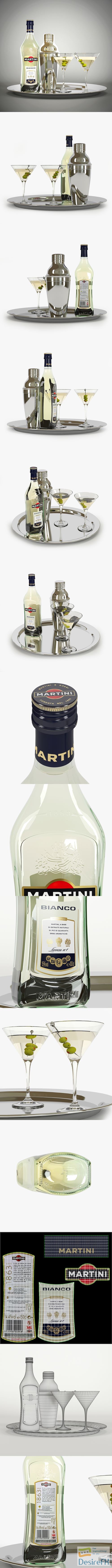Martini bottle shaker glasses 3D Model
