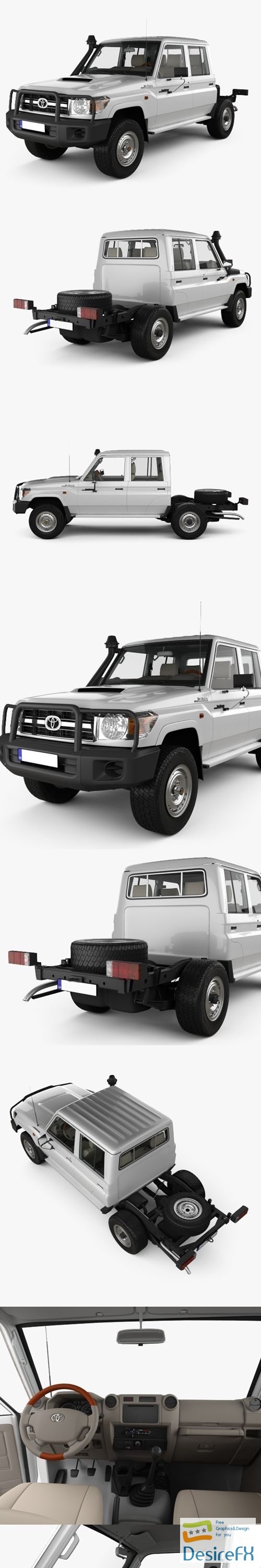 Toyota Land Cruiser Double Cab Chassis 2012 with HQ interior 3D Model