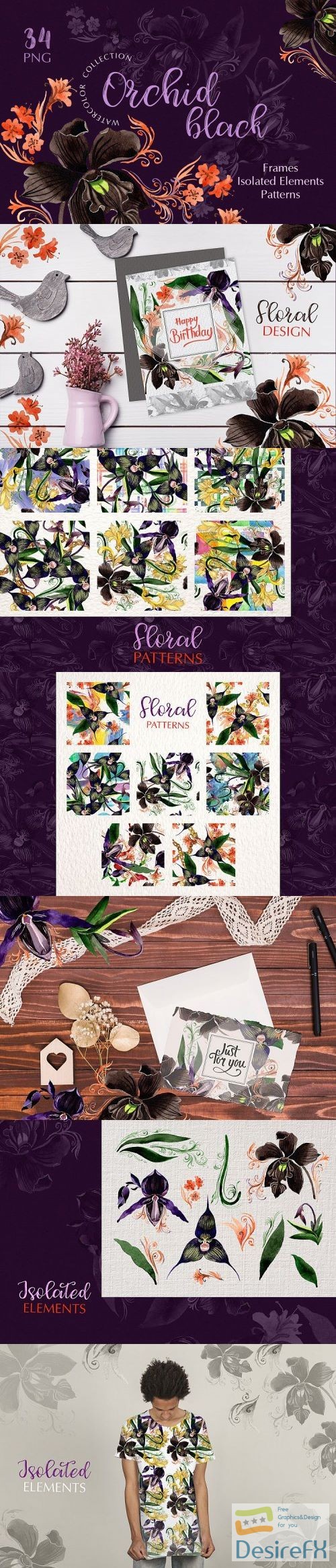 Orchid Black Watercolor Png 248424