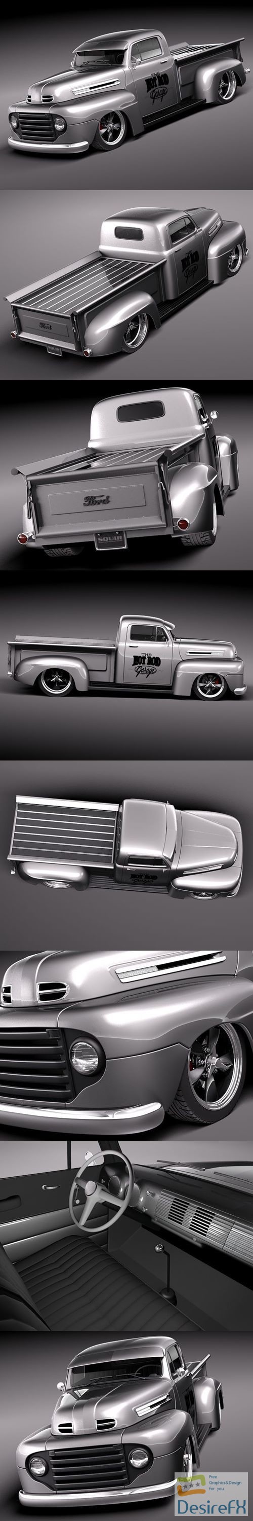 Ford F1 Pickup Truck Hot Rod 1950 3D Model
