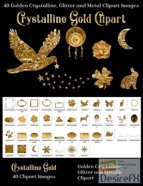 Crystalline Gold Clipart Set - 40 Golden Images - 262804