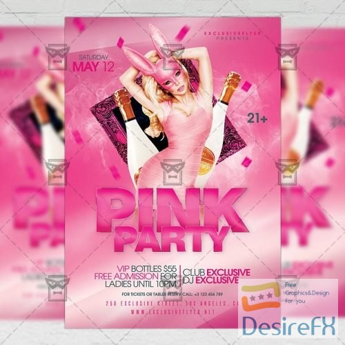 PSD Club A5 Template - Pink Bash Flyer