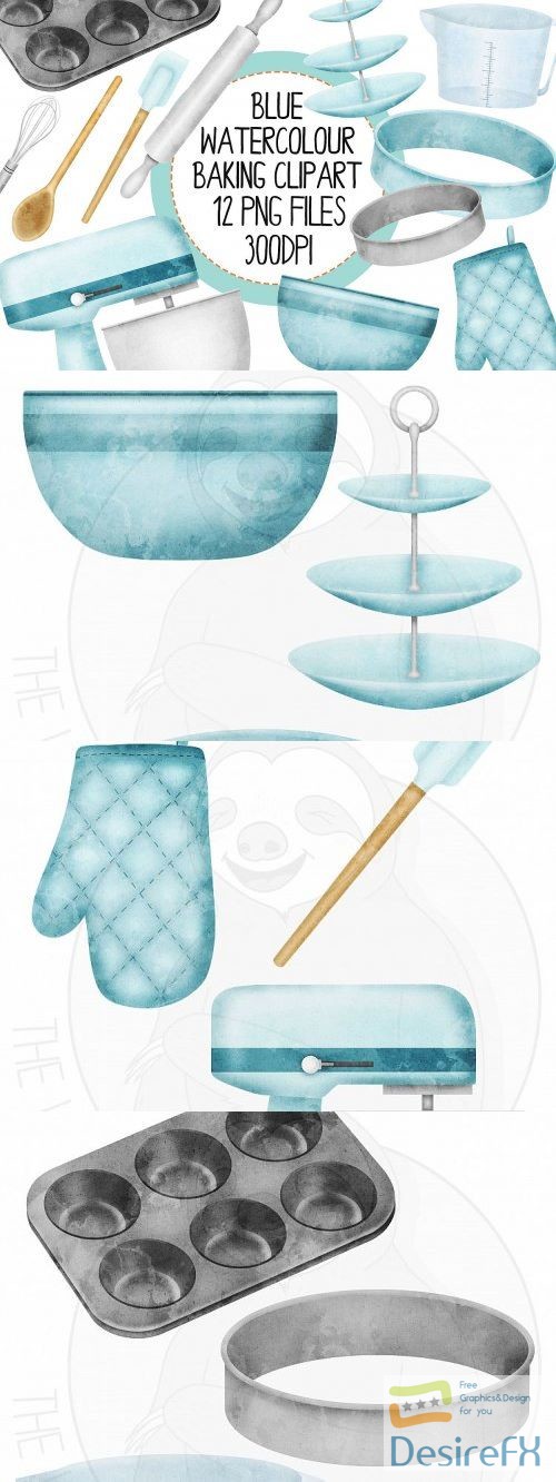 Blue Watercolor Baking Clip Art Set - 278362
