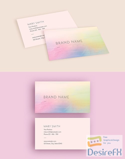 PSDT Business Card Layout with Rainbow Watercolor Gradient 273735504