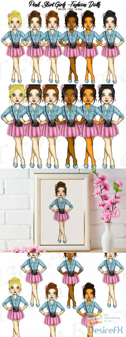 Girls in Pink Skirts Clipart, Fashion Illustrations - 204490