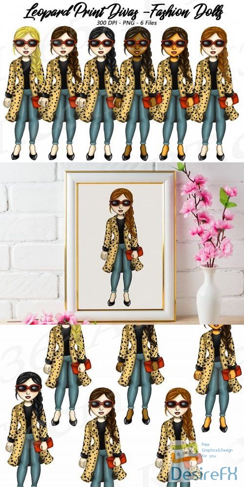 Leopard Print Divas Clipart, Fashion Girls Illustrations - 210402