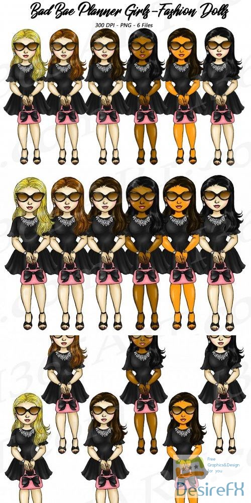 Bad Bae Planner Girls Clipart, Black Dress, Fashion Dolls - 246347