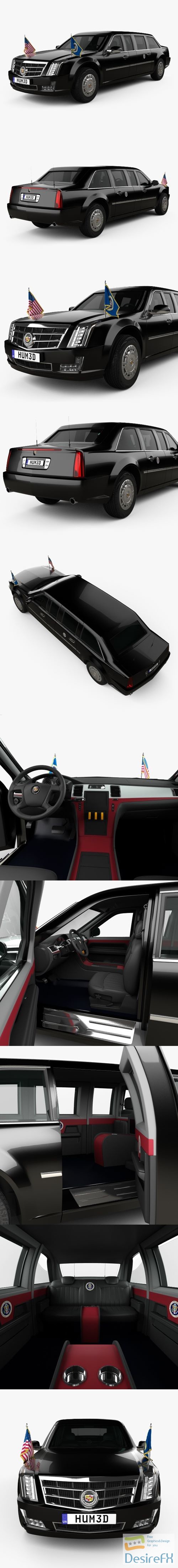 Cadillac US Presidential State Car with HQ interior 2017 3D Model