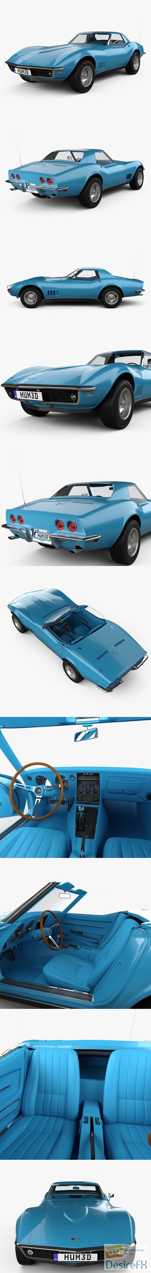 Chevrolet Corvette (C3) Convertible with HQ interior 1968 3D Model