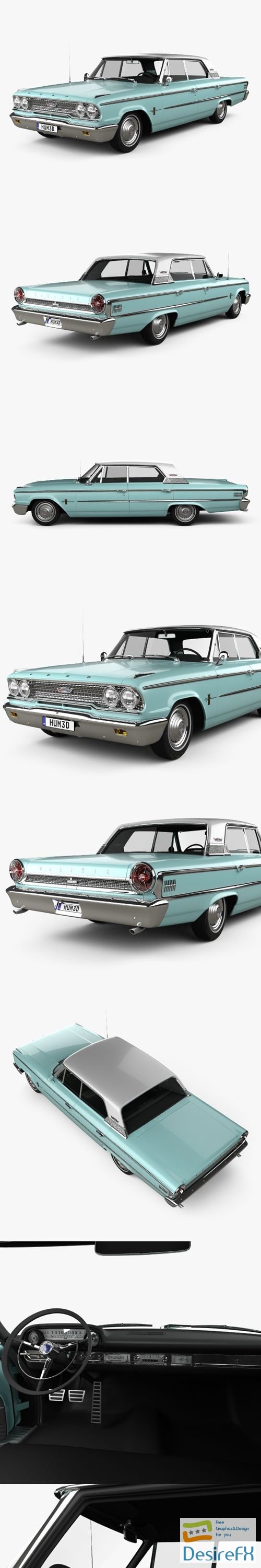 Ford Galaxie 500 hardtop with HQ interior 1963 3D Model