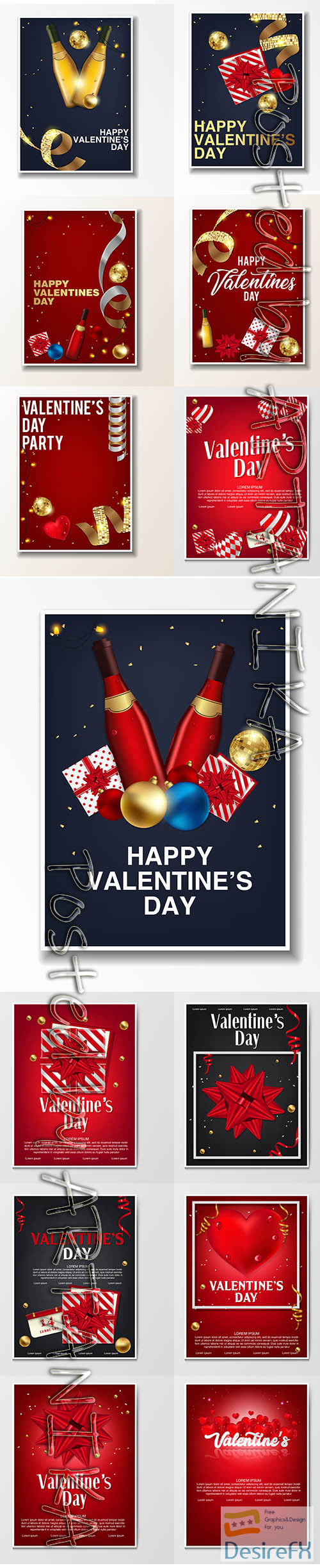 Collection of Happy Valentines Day Vector Illustrations