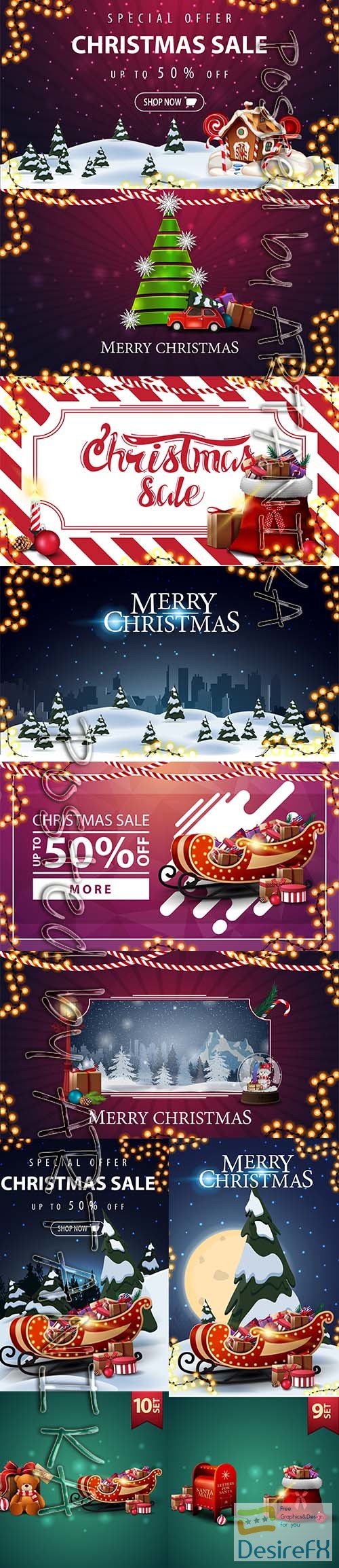Christmas Sale Discount Banner and Illustrations Set
