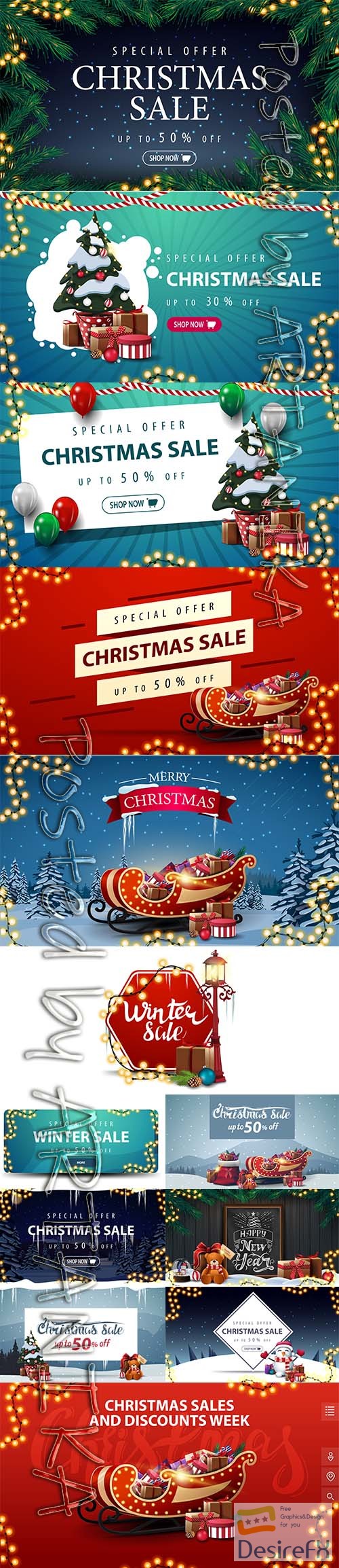 Christmas Sale Discount Banner and Illustrations Set Vol 3