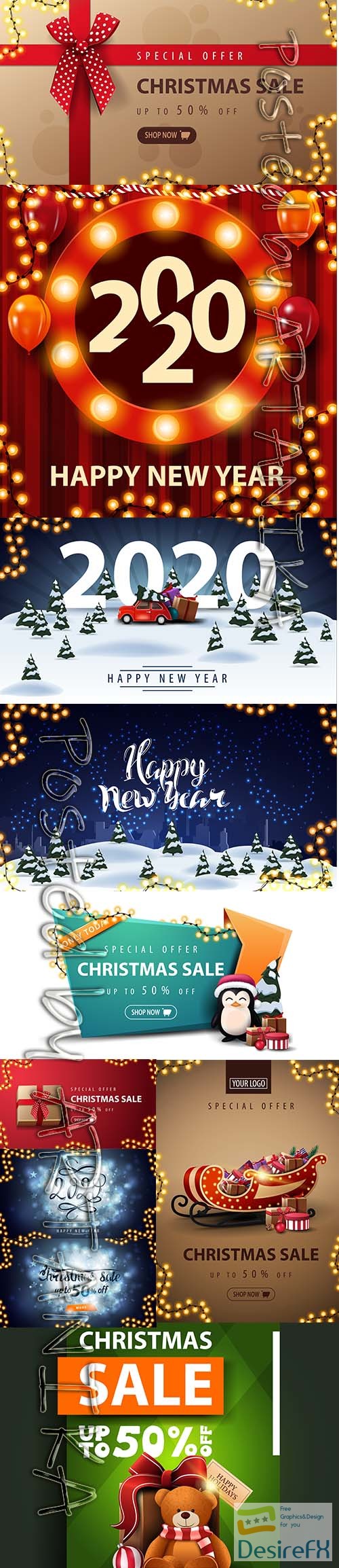 Christmas Sale Discount Banner and Illustrations Vector Set Vol 2