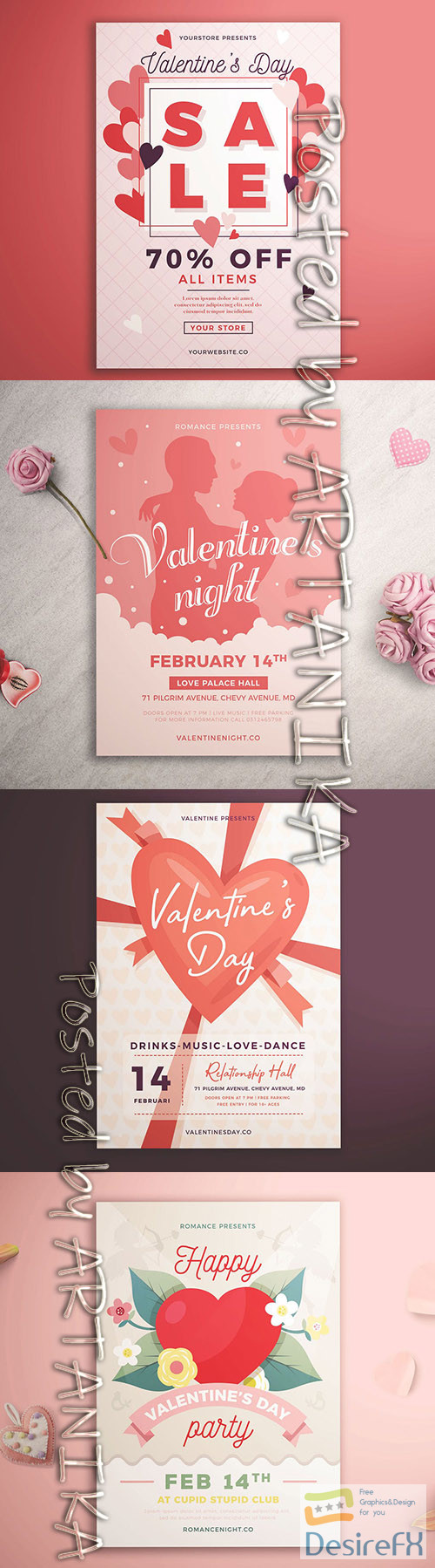 Valentines  Day Sale Flyer Template Set