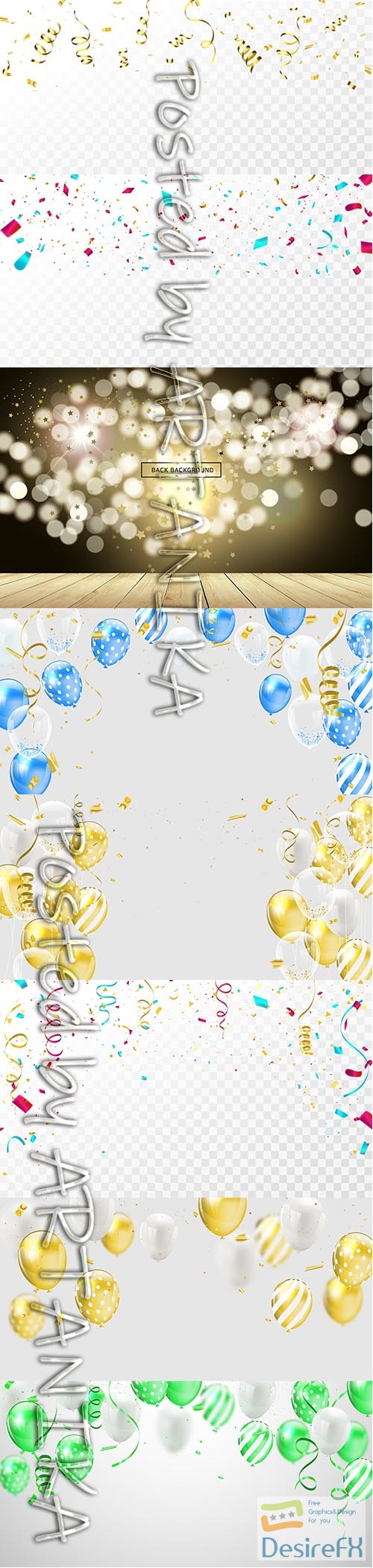 Colorful Confetti and Gold White Balloons Backgrounds