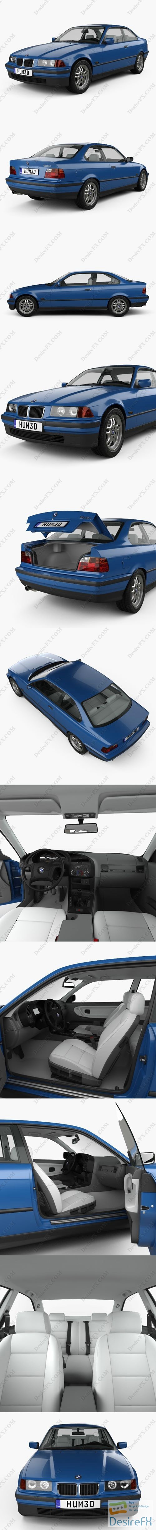 BMW 3-series coupe with HQ interior 1993 3D Model