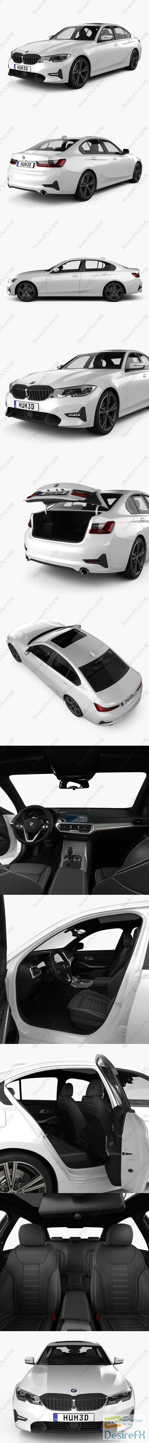 BMW 3-series sedan Sport Line with HQ interior 2019 3D Model