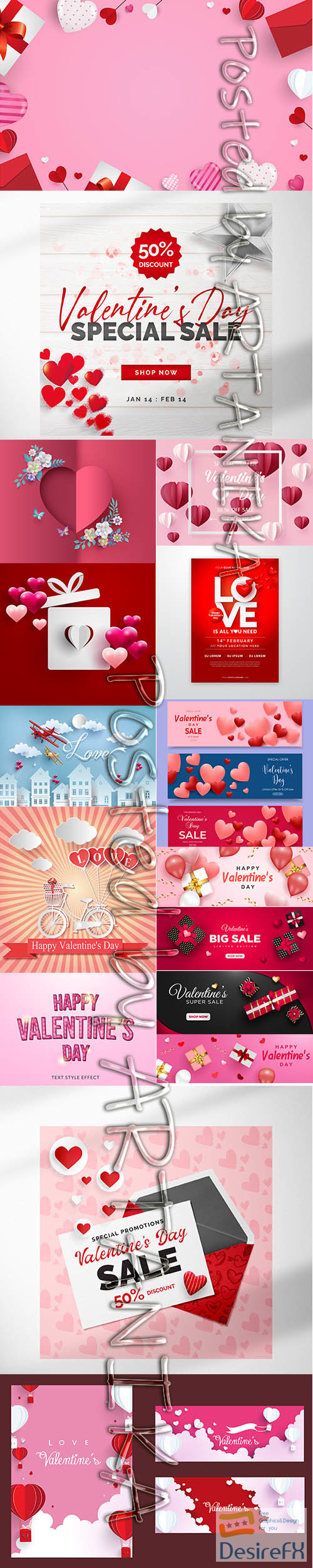 Big Set of Beautiful Valentines Day Illustrations and Cover Template