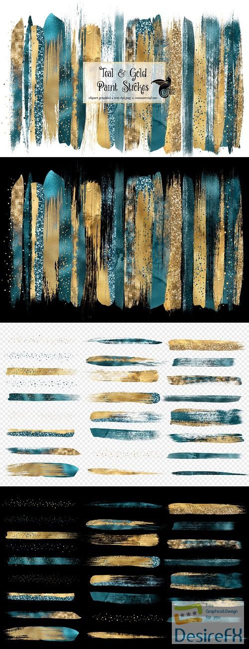 Teal and Gold Brush Strokes - 4615602