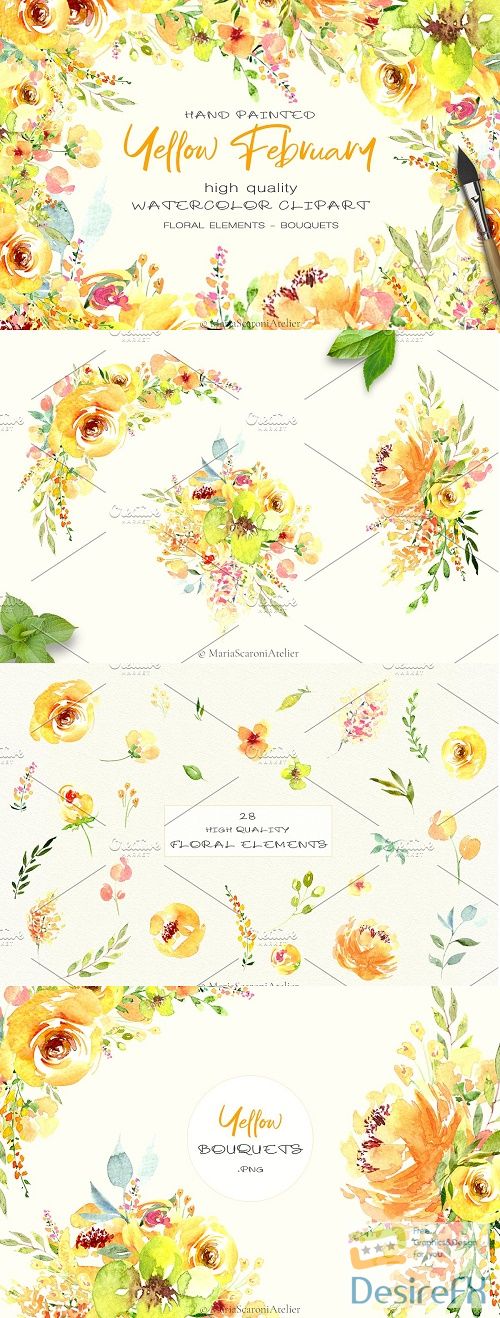 Watercolor flowers – Yellow February - 4590431