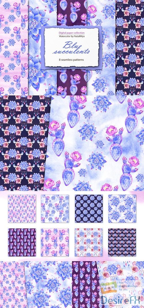 Blue succulents - boho papers pack - 4670432