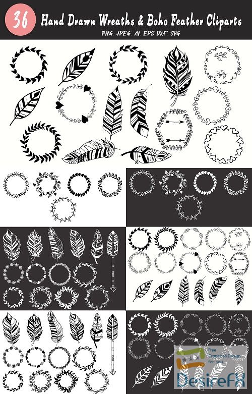 Wreaths & Boho Feather Cliparts - 4513225