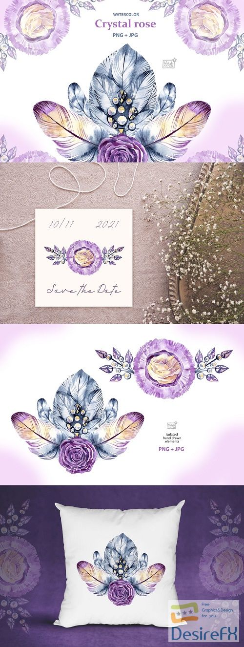 Watercolor crystal roses cliparts - 4694313