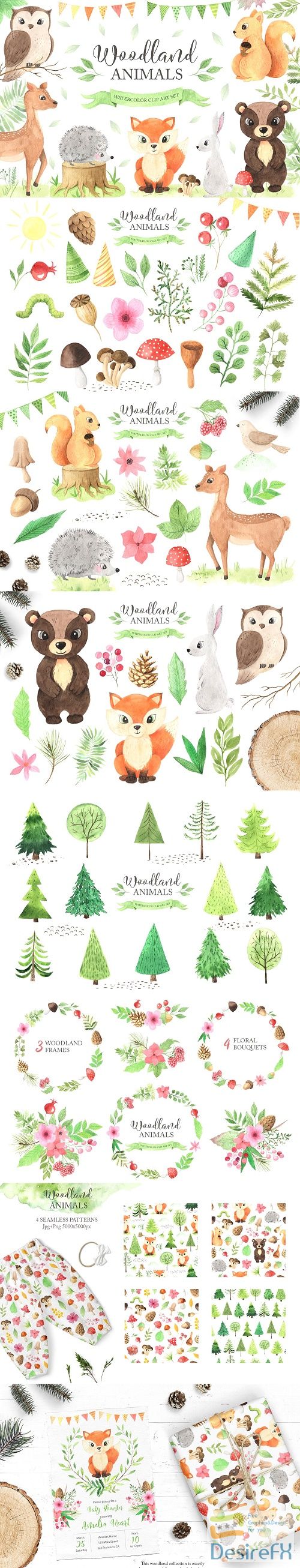 Watercolor Woodland Animals Set - 3780251