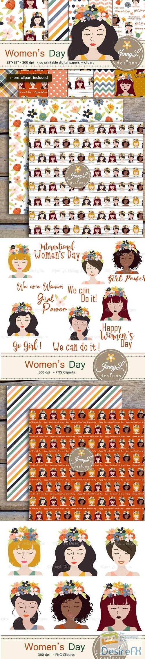Women's Day Digital Papers &amp; Clipart - 4711241