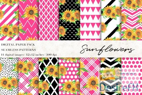 Watercolor Sunflowers Digital Papers